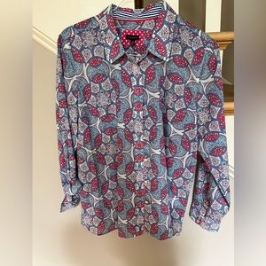 Talbots Size XL blue & pink paisley long sleeve shirt